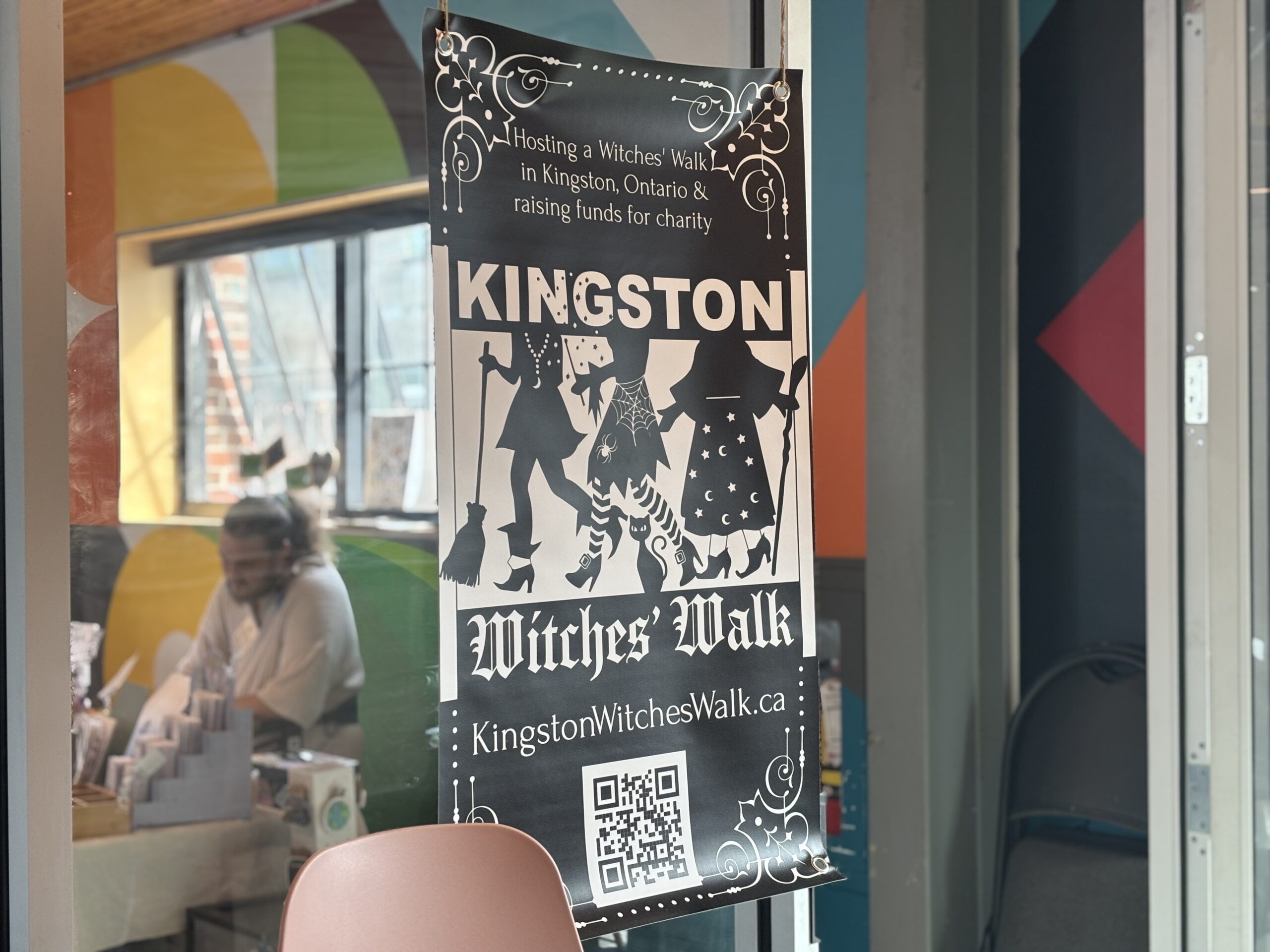 Kingston Witches Walk banner at the Broom Factory